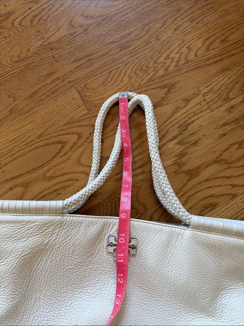 Tory Burch Ivory Pebbled Leather Braided-Handle Tote - Picture 6 of 10